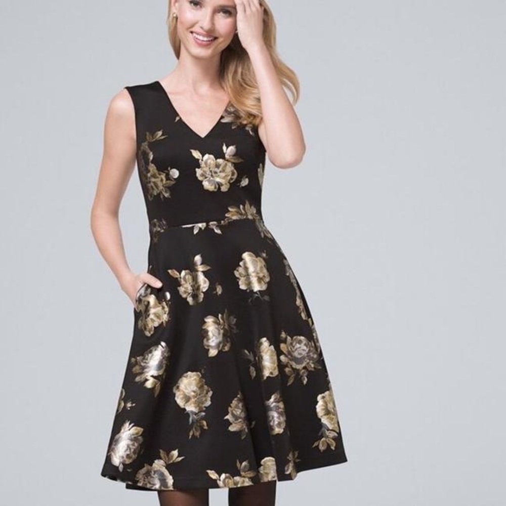 White House | Black Market Metallic Floral Fit-and-Flare Dress